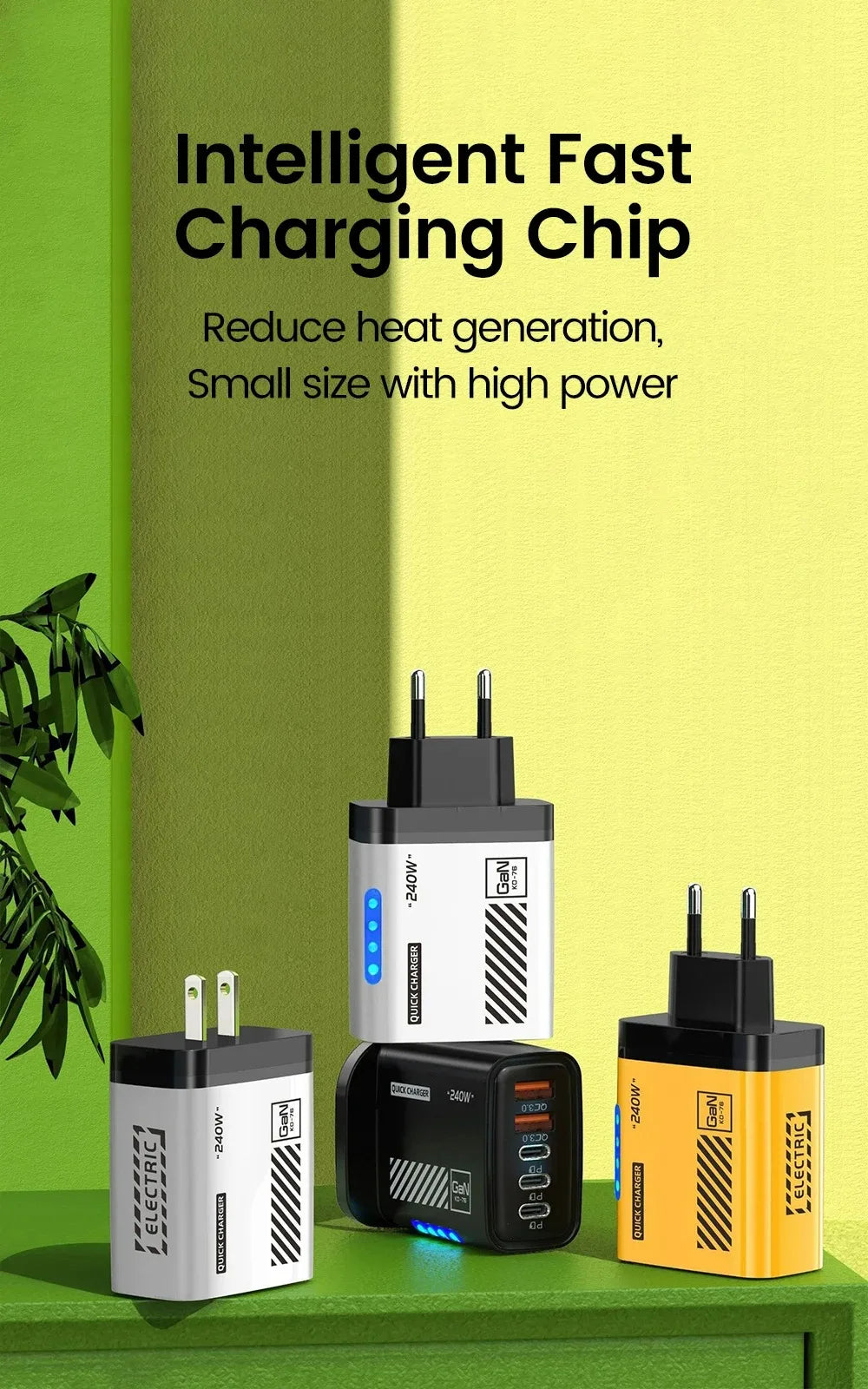 Desktop GaN Charger 240W 5-in-1 Fast Charging Charger 3PD 2USB for iPhone Samsung Xiaomi Tablet EU/US/UK Plug Wall Adapter