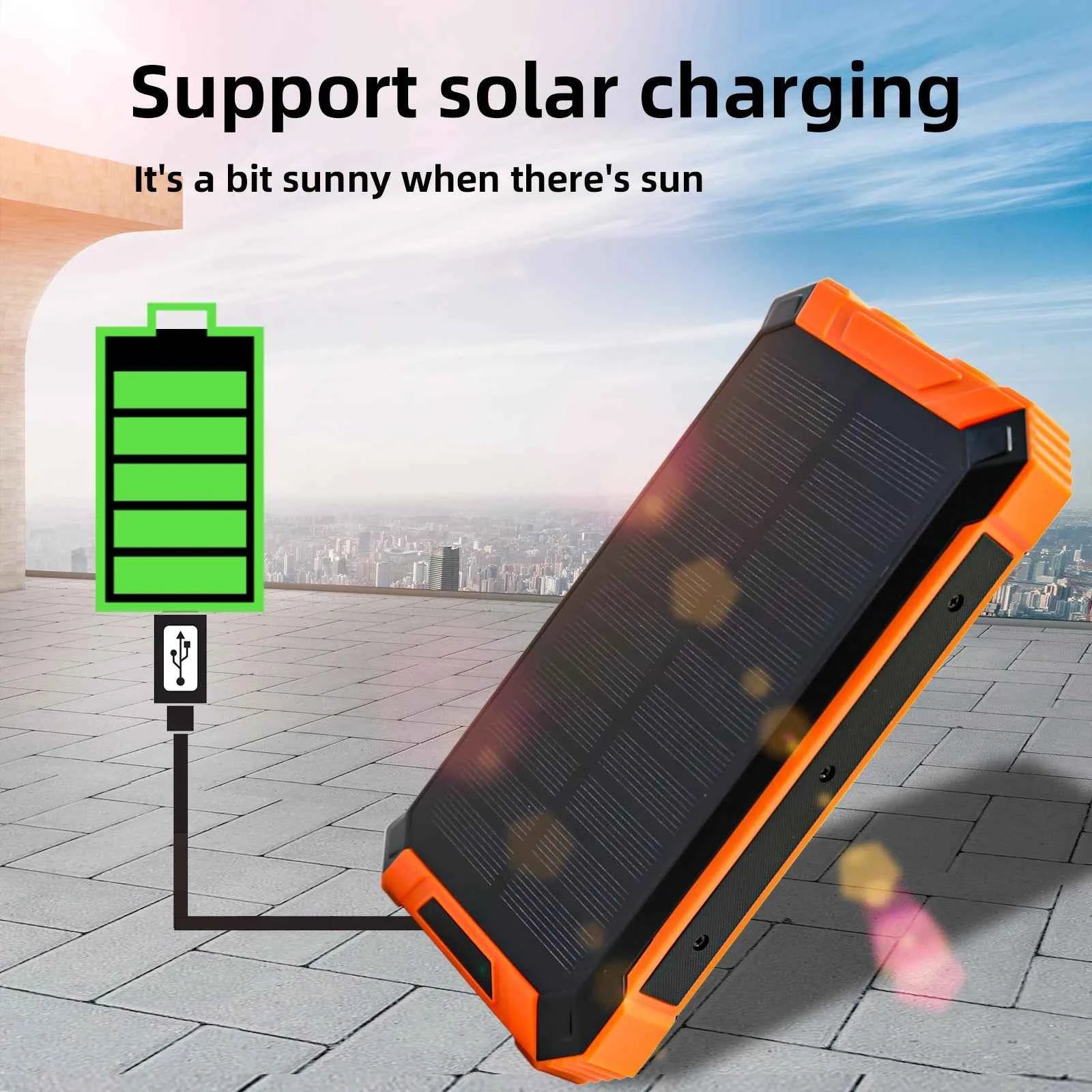36000mAh Solar Power Bank 18W Wireless Charge With 4 Charging Heads LED Lamp Flashlight for Outdoor Battery Portable