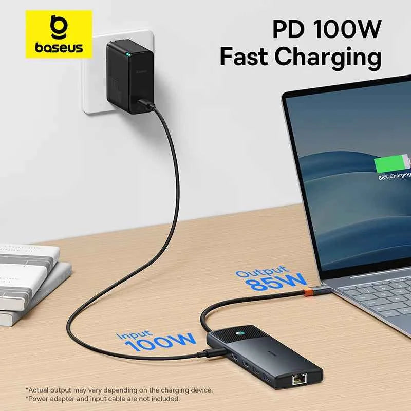 Baseus USB C HUB Dual HDMI 8K 4K Adapter 10-in-1 USB 3.2 10Gbps Splitter with RJ45 SD TF Type C PD 100W for MacBook Pro Air HUB