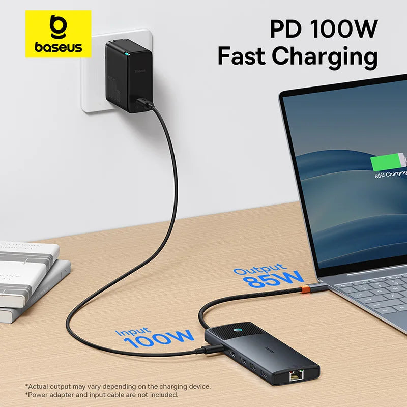 Baseus USB C HUB Dual HDMI 8K 4K Adapter 10-in-1 USB 3.2 10Gbps Splitter with RJ45 SD TF Type C PD 100W for MacBook Pro Air HUB