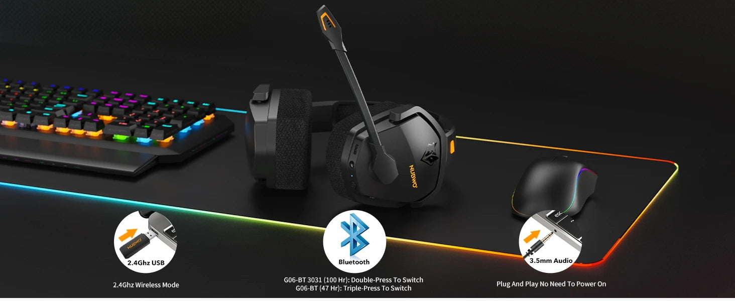 NUBWO G06 Wireless Gaming Headset – 2.4G & Bluetooth Headphones with Mic, 5ms Low Latency, 7.1 Surround Sound for PC, PS4 & PS5.
