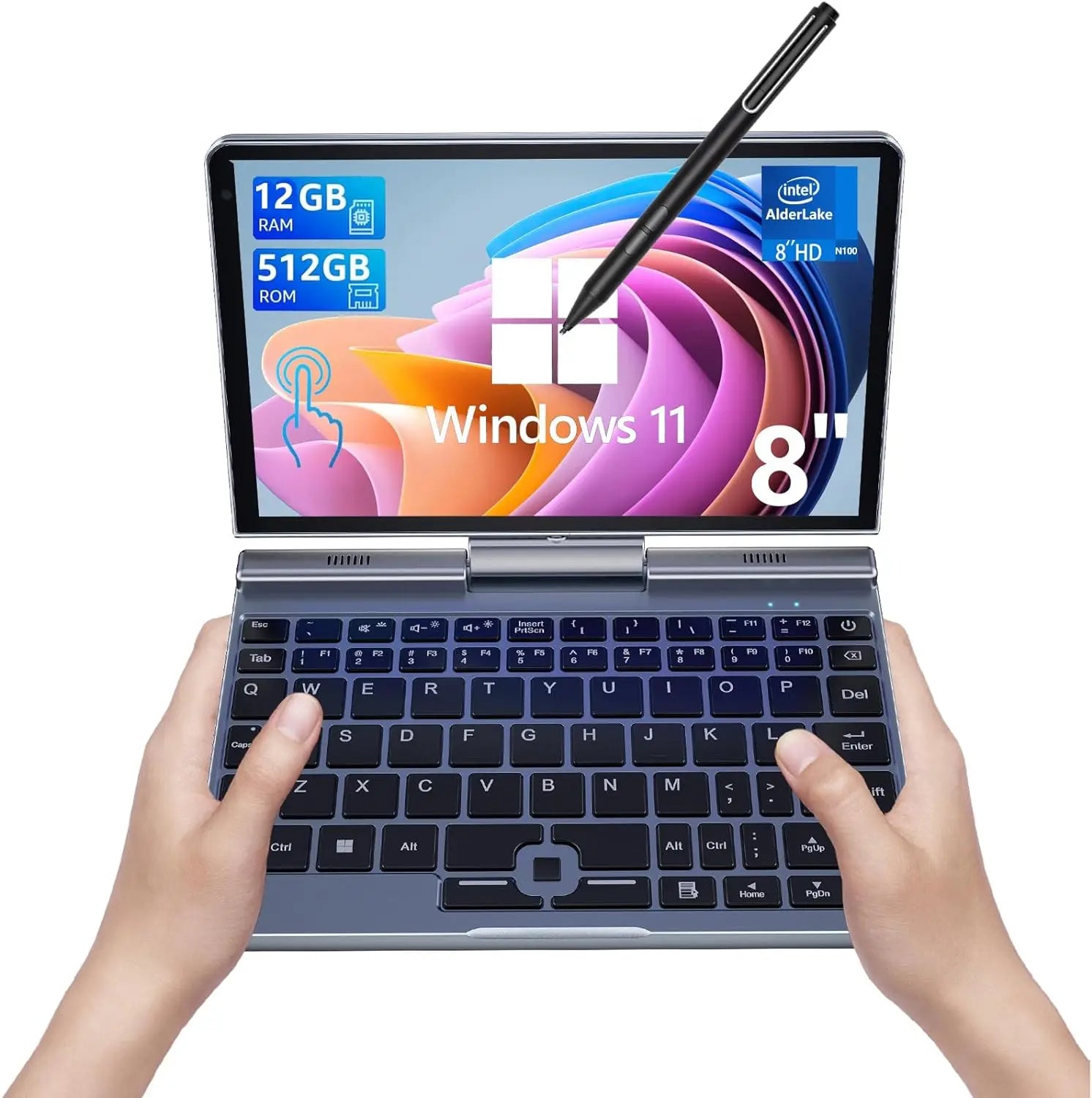 Portable Mini Laptop windows 11 8 Inch Touch Screen Notebook N150 12GB+1TB IPS Netbook Win 11 Pro Mini PC Micro Computer - WinSupport Tech