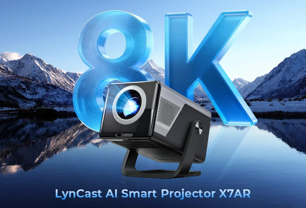Lyncast 8K Support HD 1080P Auto Focus 2000ANSI Projector 5W Speaker Android 14 WiFi6 BT5.4 Outdoor Home Theater Projectors X7