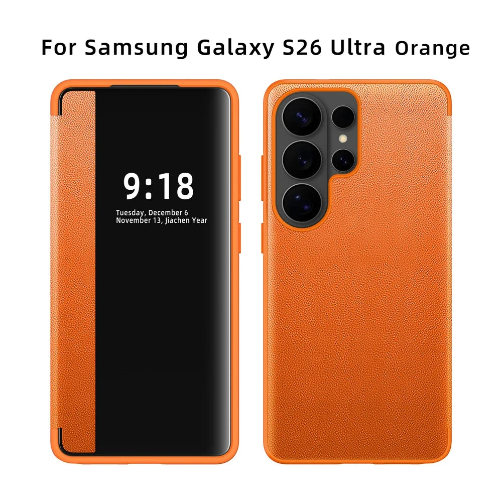Flip Cover Smart Screen Protector Leather Case For Samsung S26 Ultra S25 S24 Plus S23 S22 S21 FE Shockproof Soft Silicone Cover