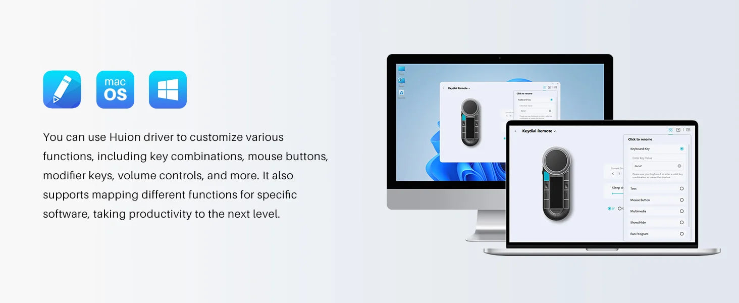 Huion Mini Keyboard Keydial Remote K40 with Dual-channel Bluetooth Wireless Dual-dial Controller 8 Programmable Keys OLED Screen