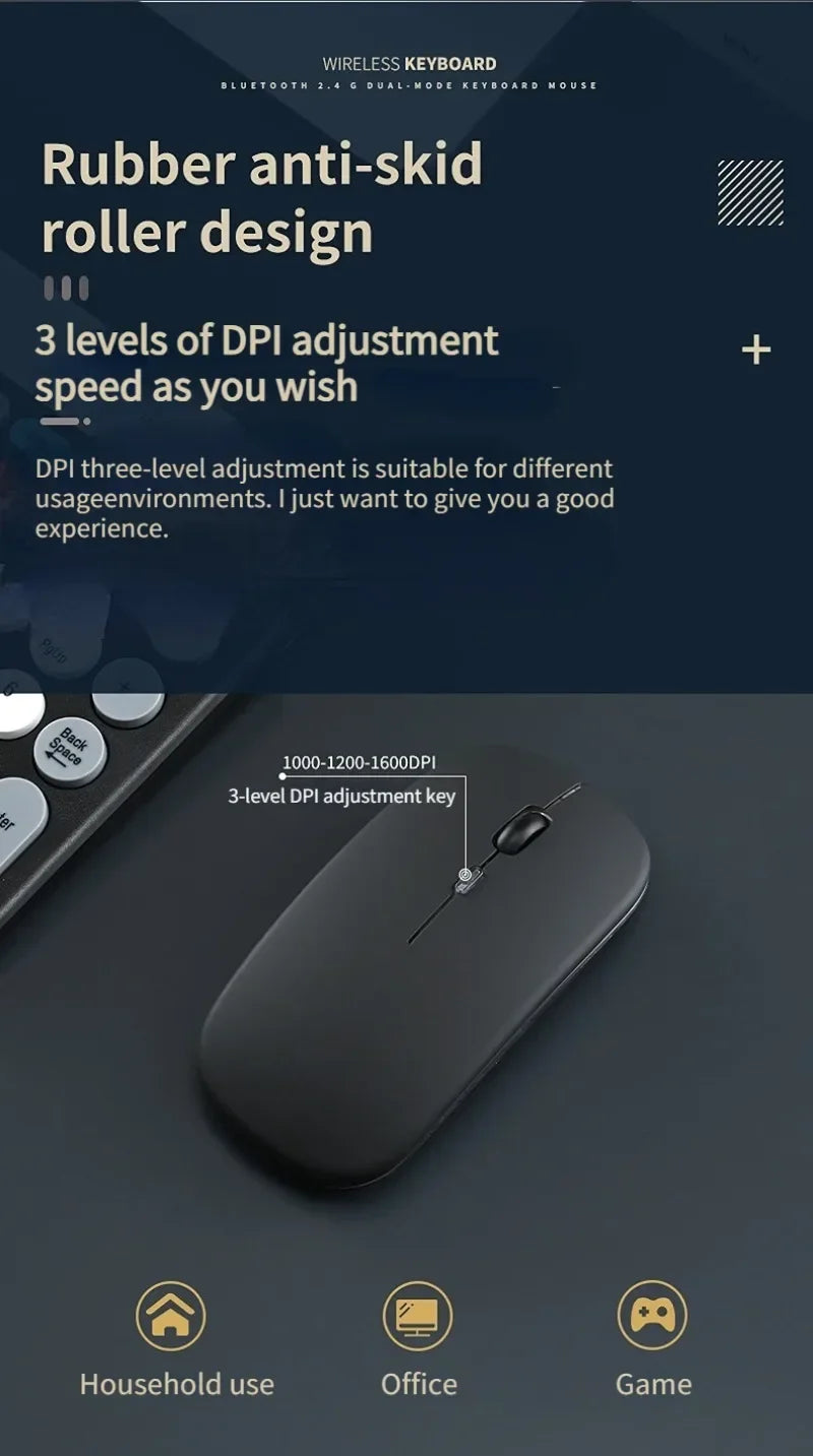 2.4G Wireless Keyboard Mouse Combo Portable Bluetooth Colorful Keyboard Rechargeable Silent for Tablet Laptop Desktop Computer