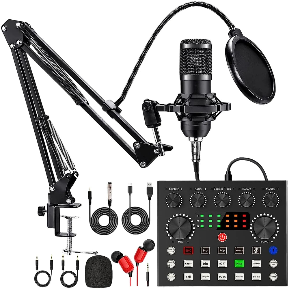 Podcast Equipment Bundle with BM800 Microphone & V8 Sound Card – Complete Recording Kit for Podcasting, Streaming, Gaming & Music Production.