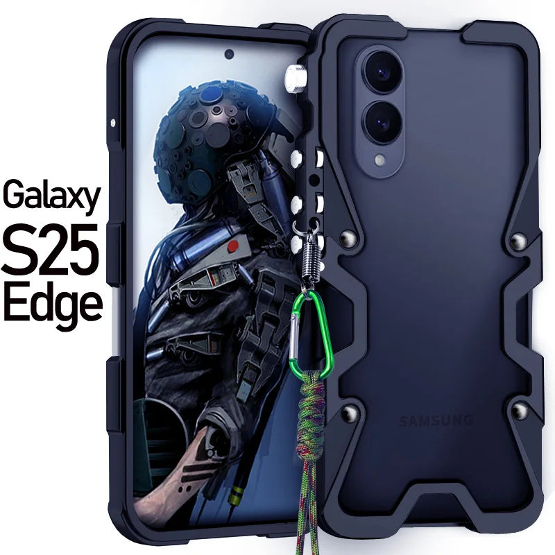 Luxury Armor Metal Aluminum Phone Bumper For Samsung Galaxy S26 S25 S24 Ultra + FE Cover Mechanical Purely Handmade Skull Case