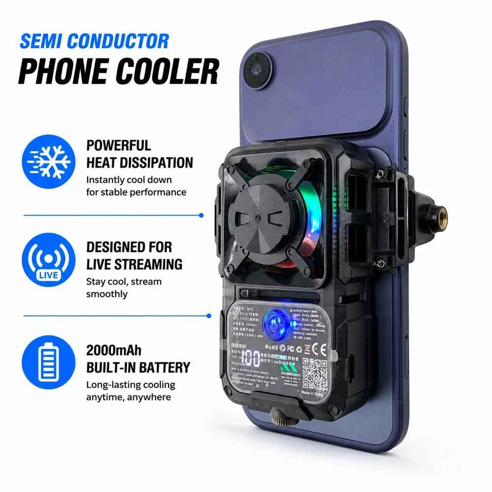 DL23 Semiconductor Phone Cooler Powerful Cooling 2000mAh Temperature Control Digital Display Dual Live Streaming Mount Holes