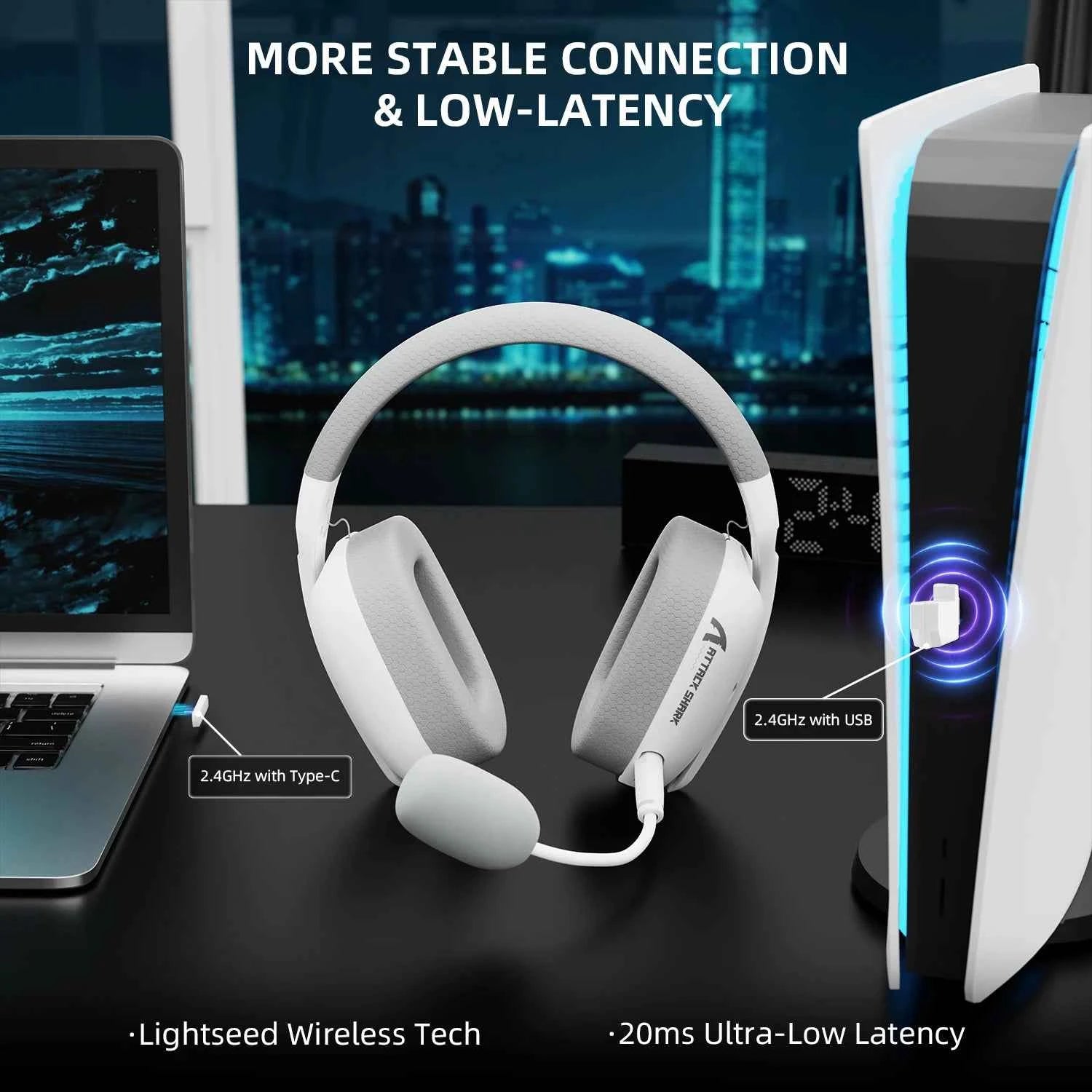 Attack Shark L80Pro Gaming Headphones 2.4G Bluetooth Connection Mode,Dual-microphone Design,Ultra-light Body,Soft Ear Cups
