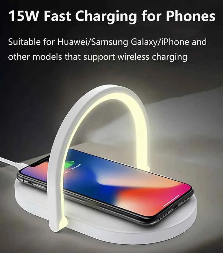 Private model foldable wireless charger 15W fast charging mobile phone bracket three-in-one creative night light wireless chargi