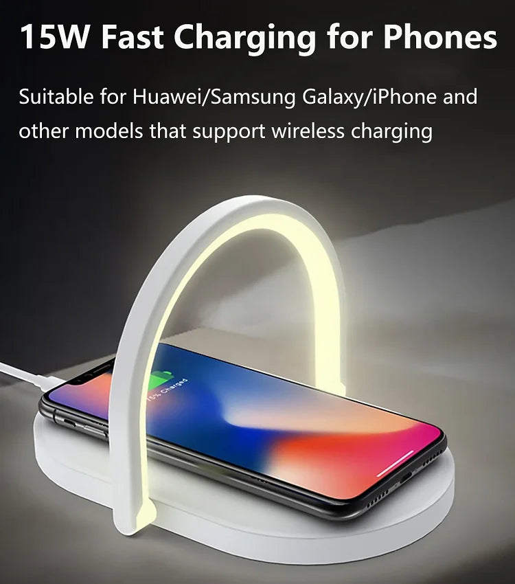 Private model foldable wireless charger 15W fast charging mobile phone bracket three-in-one creative night light wireless chargi