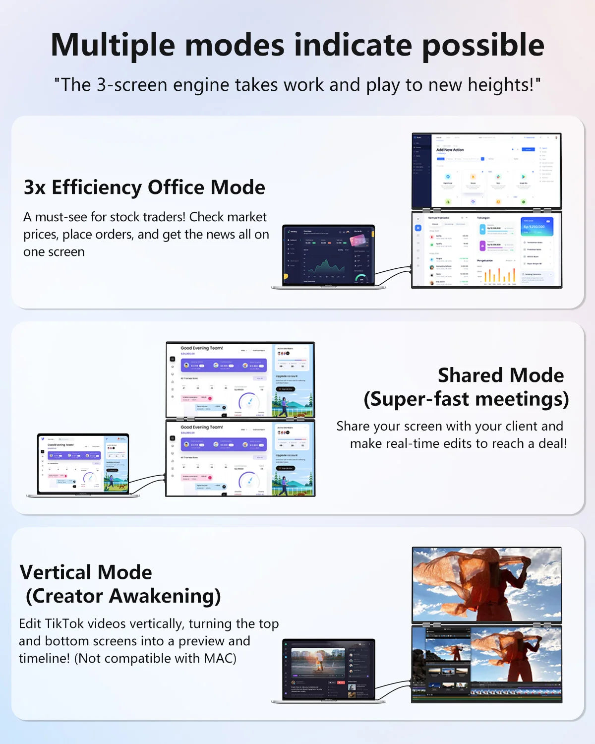 UPERFECT Delta Mega 23.8 Inch 100Hz Dual Screen Stacked Computer Monitor 1080P USB-C HDMI Gaming Laptop Extender Screen W/ VESA