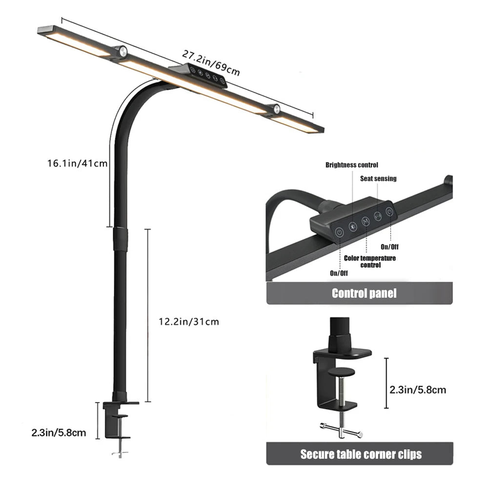 NEWSTYLE 24W Ultra Bright LED Desk Lamp with Clamp 3 Head Automatic Dimming Atmosphere Lighting - WinSupport Tech