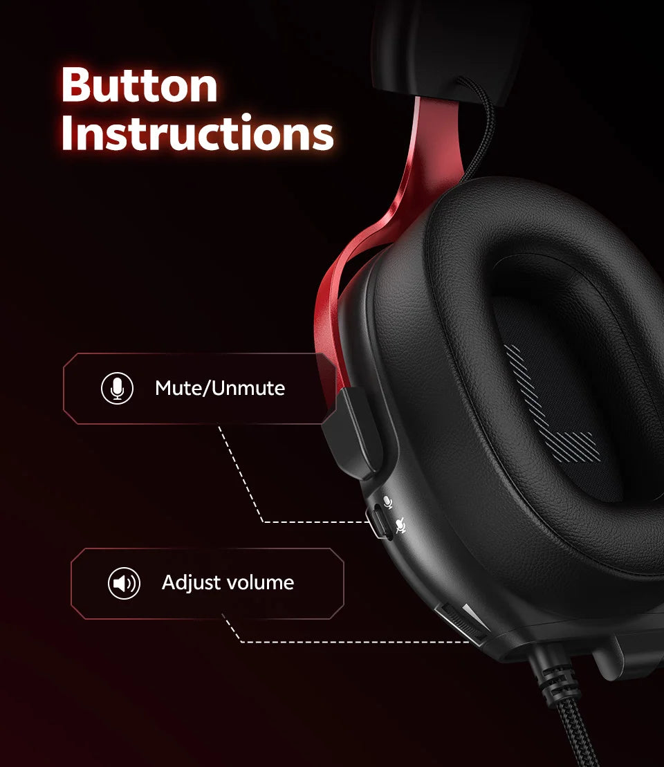 QCY VN200 Pro Wired Gaming Headset With Mic 40mm Driver 7.1 Surround Over Ear Headphones For PC PS4 PS5 Gamer Headphones
