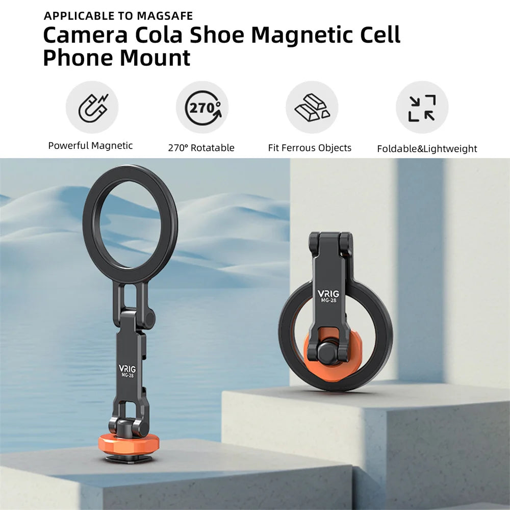 VRIG Magnetic Cold Shoe Mount Phone Holder W 1/4 Phone Tripod Mount for MagSafe iPhone 16 15 14 Samsung Camera Mic Light Monitor