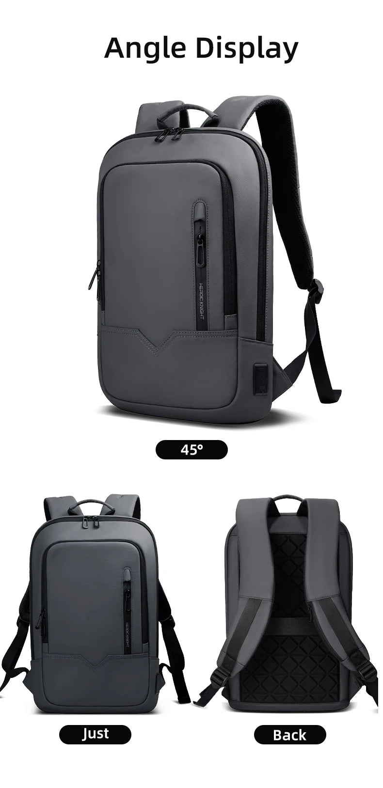 Heroic Knight Laptop Work Backpack Slim Men Waterproof Multifunctional 15.6