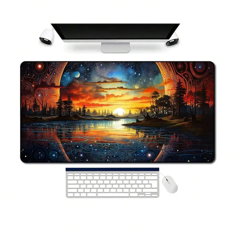 Aesthetic Desk Mat XL Gaming Mouse Pad Lofi Forest Mood Decor