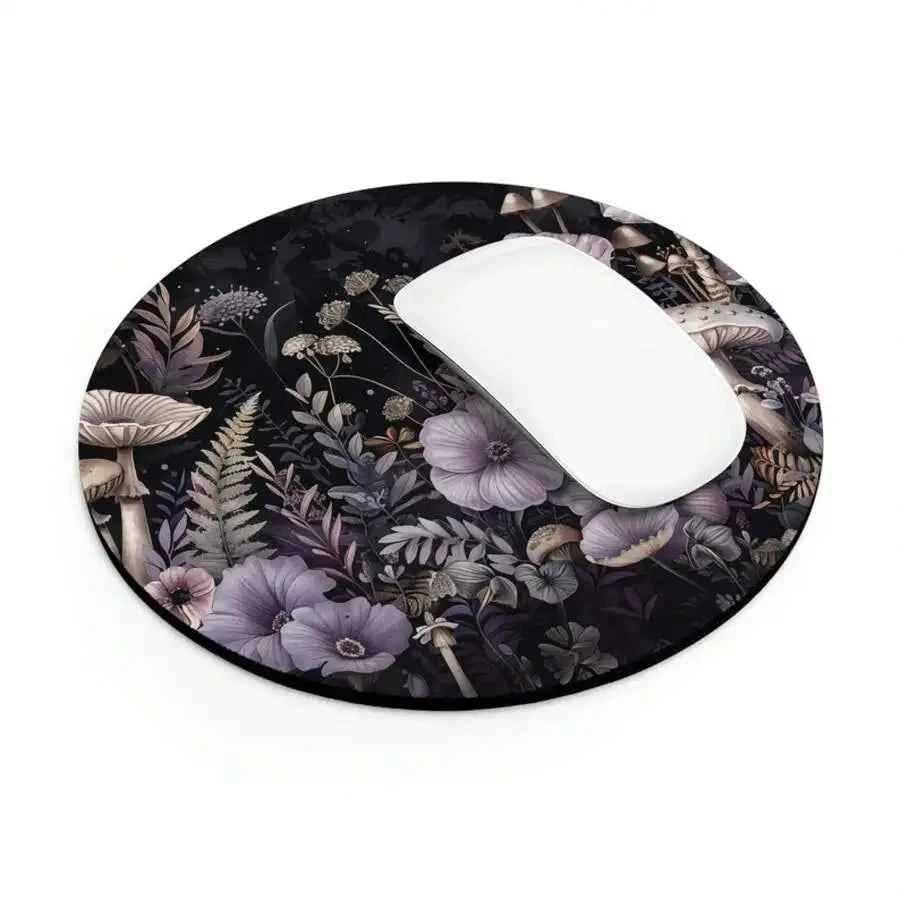 Mushroom Floral Gaming Mousepad XL Dark Cottagecore Desk Mat Stitched Edges