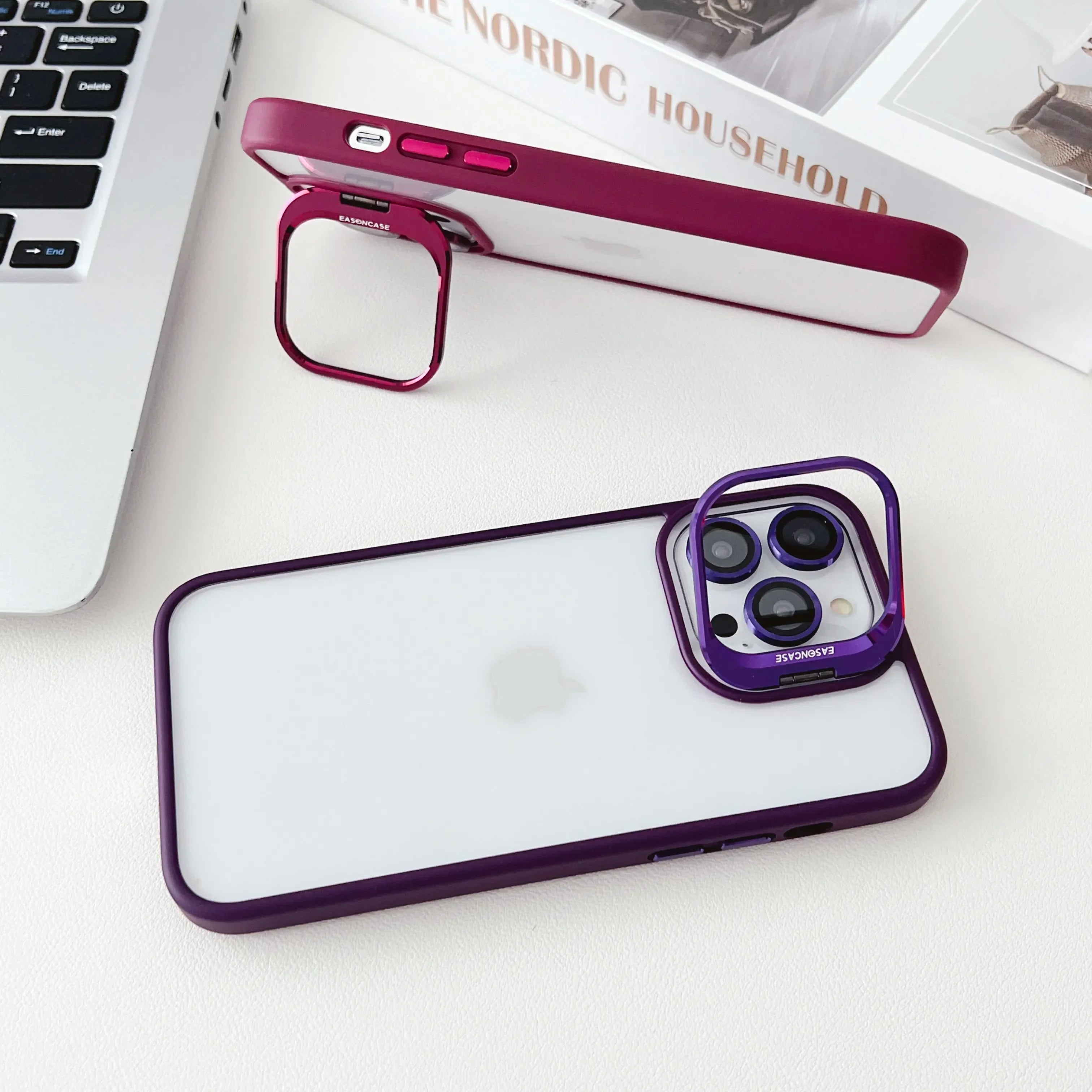 Lens Metal Ring Protector Stand Case For iPhone 15 16 14 13 12 11 Pro Max 16 Plus Camera Glass Protection Transparent Back Cover