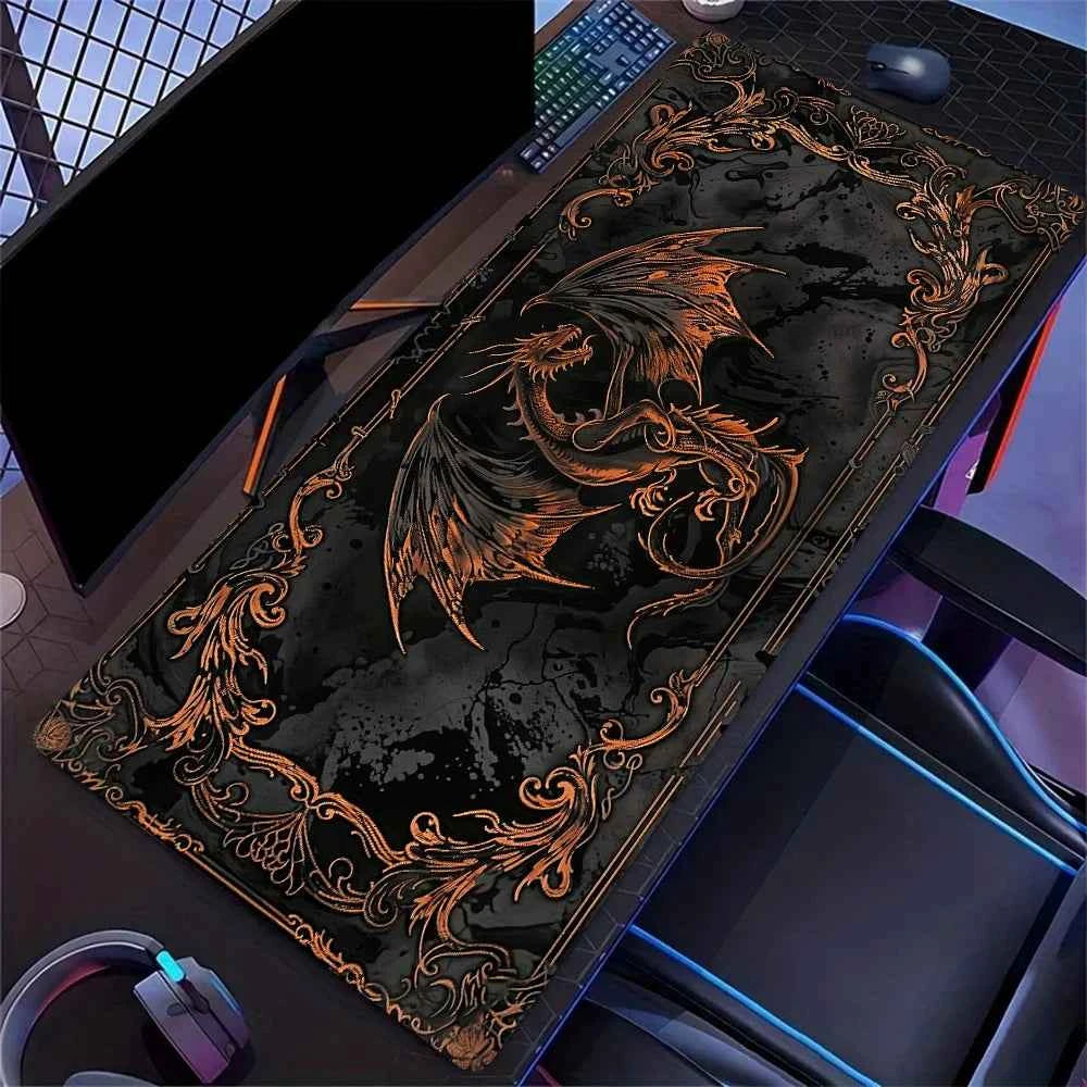 Golden Solar System Planet Pattern Mouse Pad, Large Stitched Edge Mouse Pad, XXL Keyboard Pad, Computer Desktop Accessories
