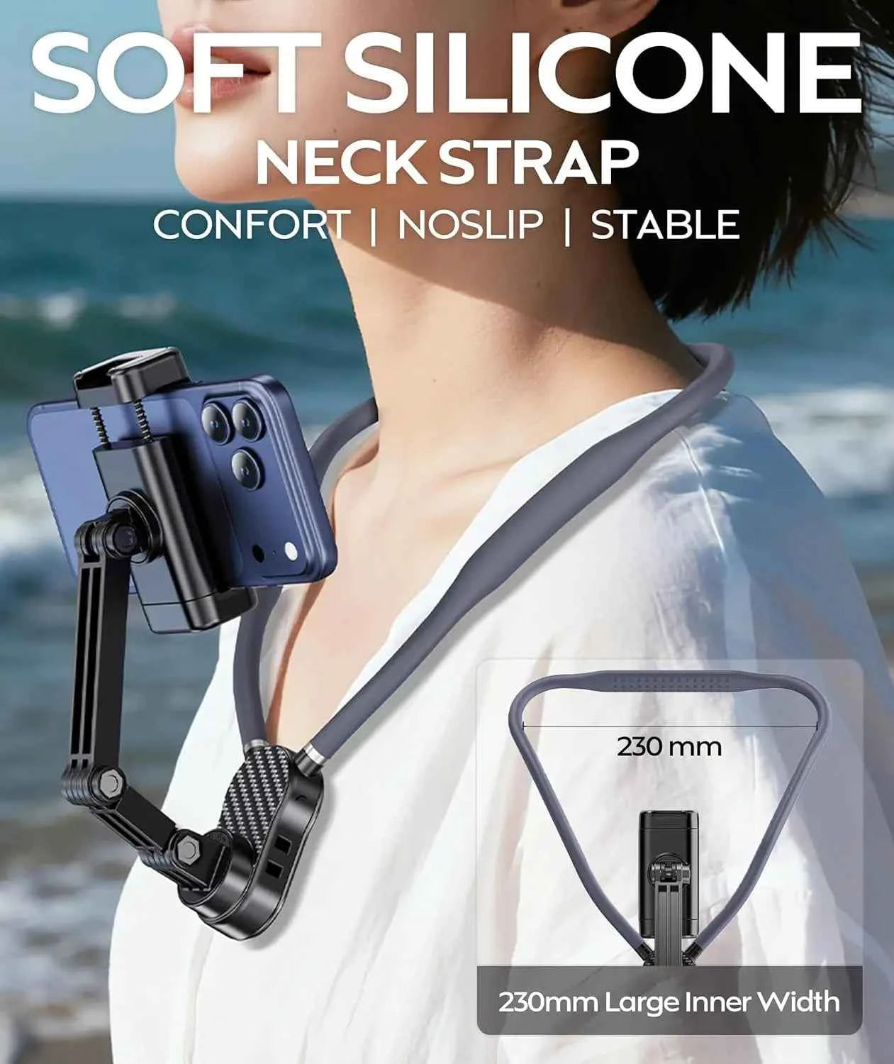 Magnetic Neck Phone Holder, POV/Vlog Recording Selfie Hand Free Neck Mount, Cooking/Riding Video Fliming, Anti-Shake Chest Strap