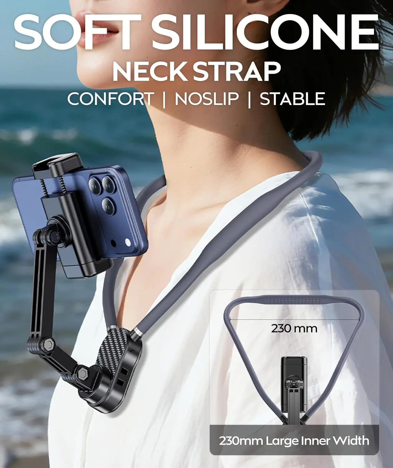 Magnetic Neck Phone Holder, POV/Vlog Recording Selfie Hand Free Neck Mount, Cooking/Riding Video Fliming, Anti-Shake Chest Strap