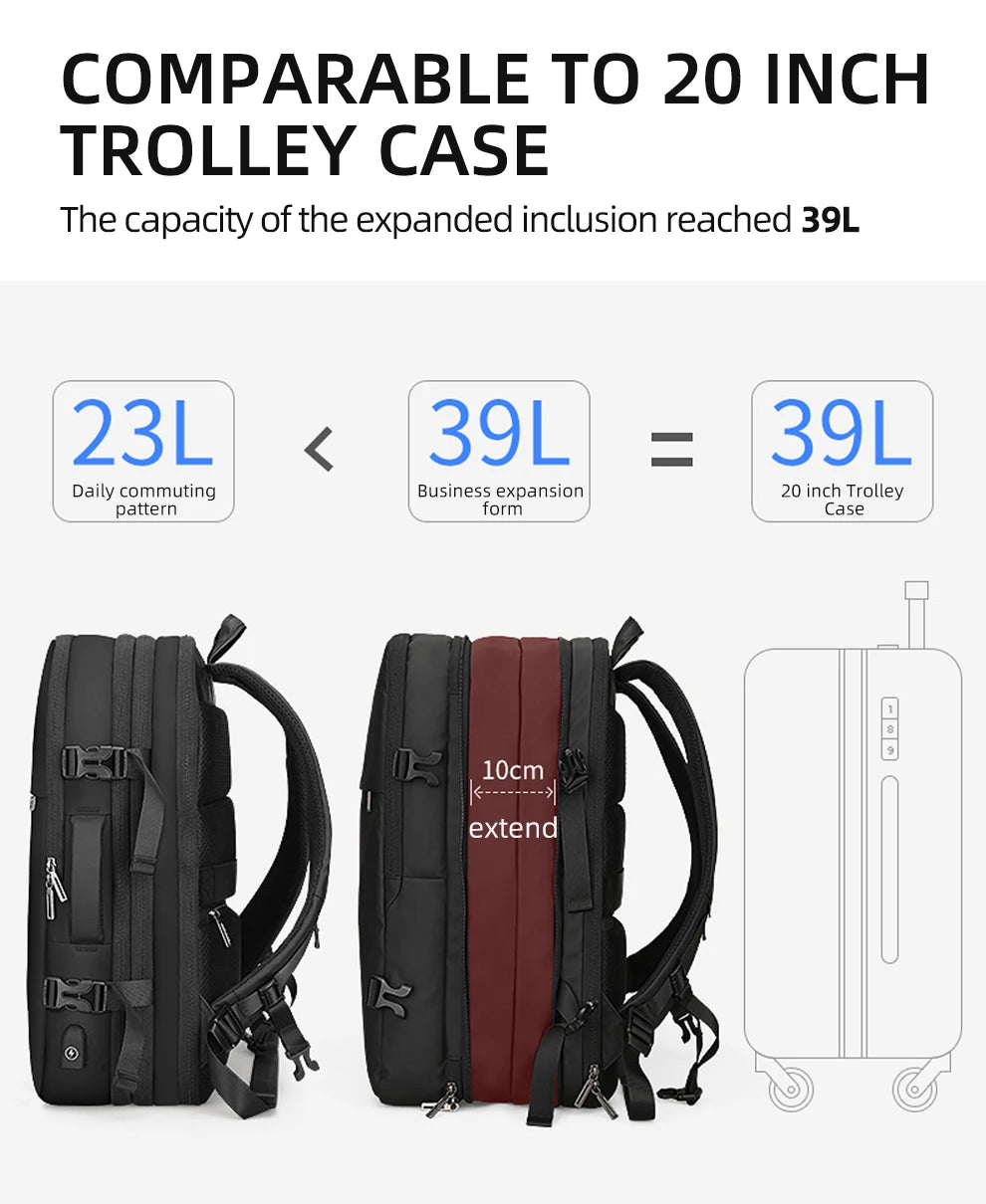 Heroic Knight Travel Laptop Backpack 15.6 Inch – Expandable Waterproof Business Backpack for Men, USB Charging Port, Large Capacity School & Work Bag