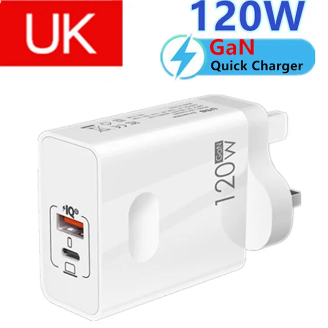USB C 120W Gan Super Fast PD Charger For Laptop Tablets iPhone 15 iPad Macbook OPPO Samsung Xiaomi USB Quick Charging Adapter