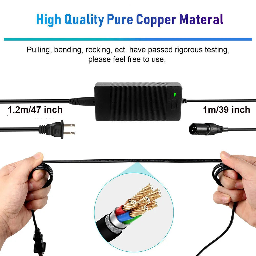 48V 2 Amp Charger Output 54.6V 2A  Charger 48V 3-pin XLR Male Plug for 48volt Charger 13S Lithium Battery Pack