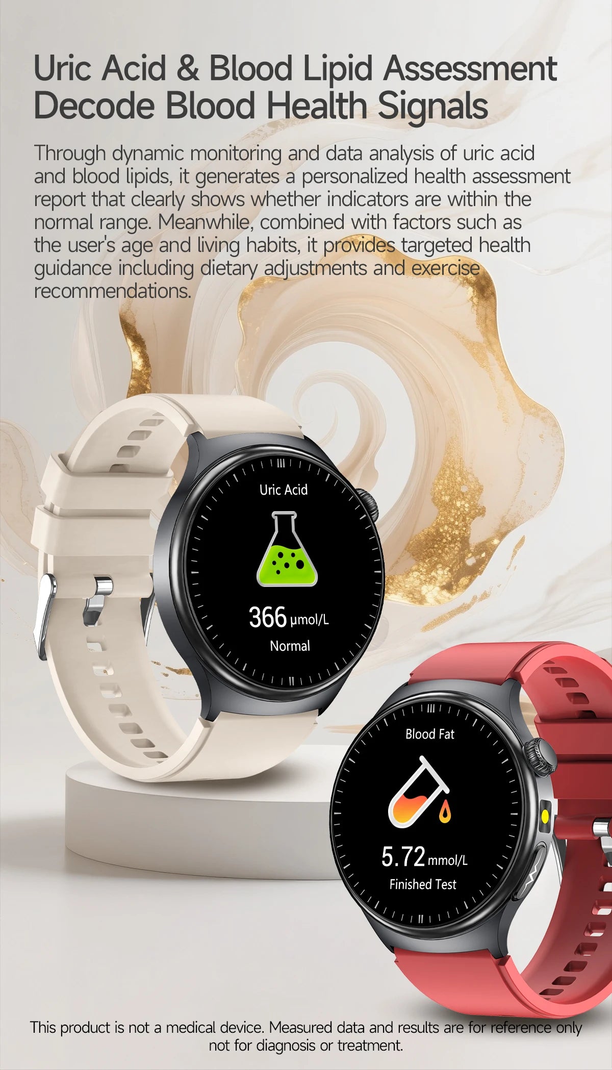 New Upgraded Heart Health Check Smart Watch Uric Acid Five Organ Examination Blood Pressure BT Call ECG smart watches Man 2026