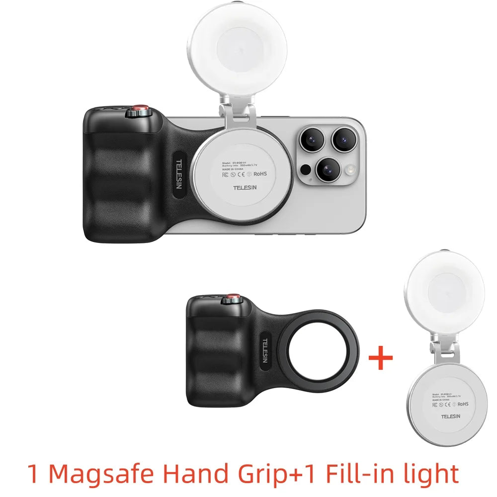 TELESIN Magnetic Phone Camera Shutter Grip and Fill Light Set Shooting Aid Remote Control Handle for Iphone HUAWEI SAMSUNG Phone