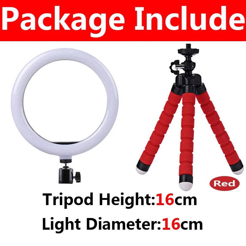 16/26/33CM LED Ring Light Photographic Selfie Ring Light With Flexible Tripod Holder For Live Video Streaming Studio Fill Lamp