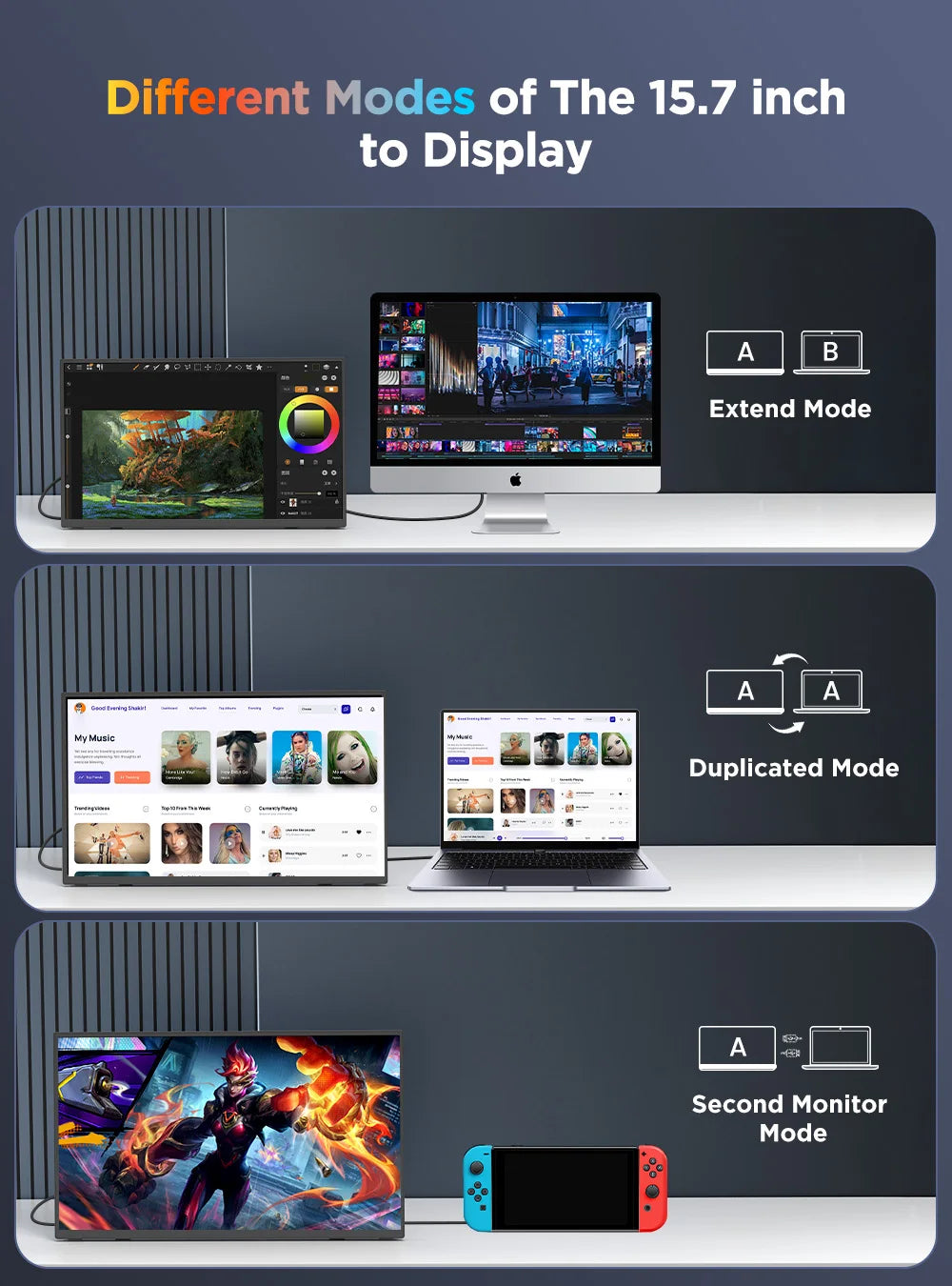 UPERFECT Touchscreen Portable Monitor 4K 15.6“ 100% SRGB Laptop Display IPS HDR HDMI USB-C Travel Gaming Screen for Mini PC Phon