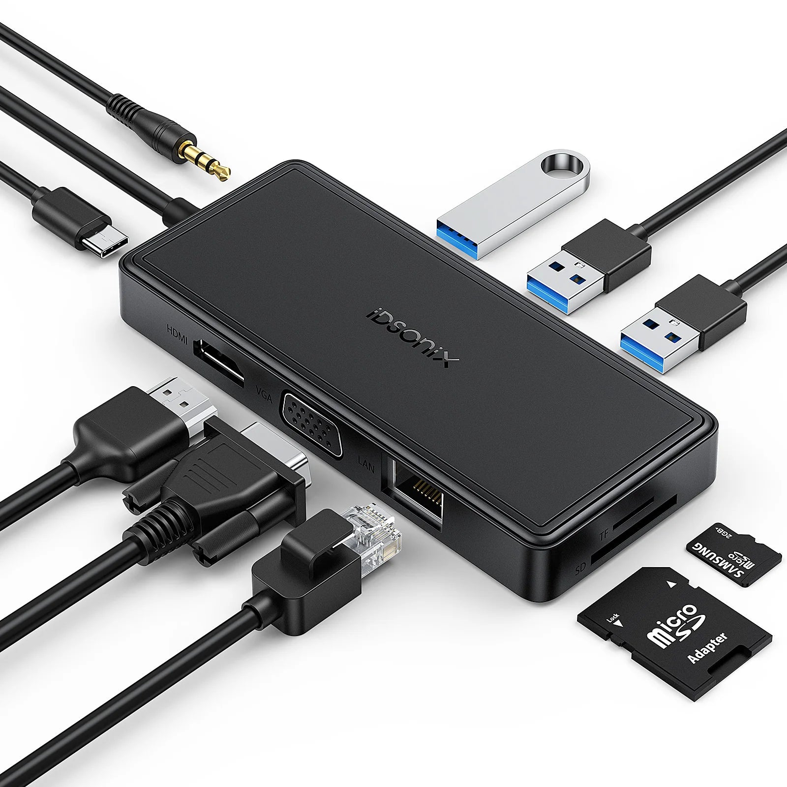 iDsonix Type C USB 3.0 HUB 15 in 1 Docking Station Multiport Adapter with HDMI 4K@60Hz PD100W Gigabit Ethernet SD/TF Card Reader