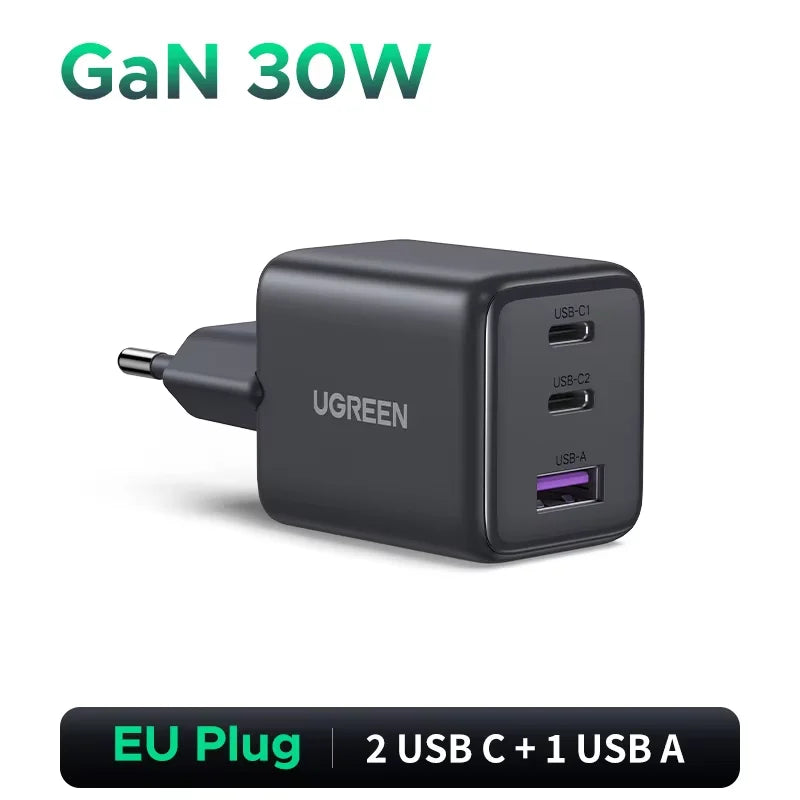 【EU Plug】UGREEN 45W/30W/25W/20W GaN Charger PD3.0 PPS QC3.0 USB C Fast Charger For iPhone 17 16 15 ProMax Samsung S25 iPad Air