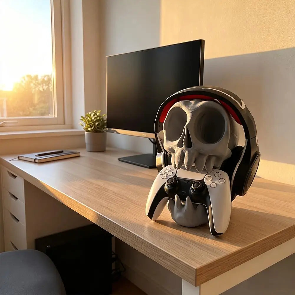 3D Printed Gaming Headset Stand Skull-Shaped Gaming Desk Organizer Desktop Storage Stand, PS5/PS4 Compatible Gamepad Stand