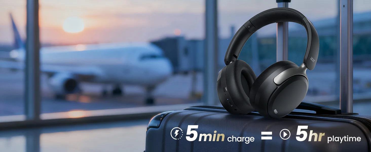 Acer OHR516 Wireless Over Ear Bluetooth 5.4 Headphones Active Noise Cancellation Dual Device Pairing Comfortable Foldable Design
