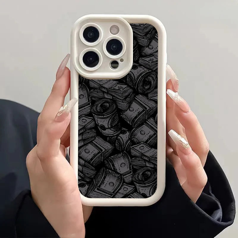 Banknote pattern phone case with soft silicone case for iPhone 16, iPhone 15 14 13 12 11 Pro Max XS X XR 7 8 15 16 Plus