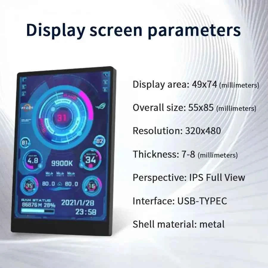 3.5-Inch USB Secondary Monitor – IPS, Type-C, Multi-Theme Display