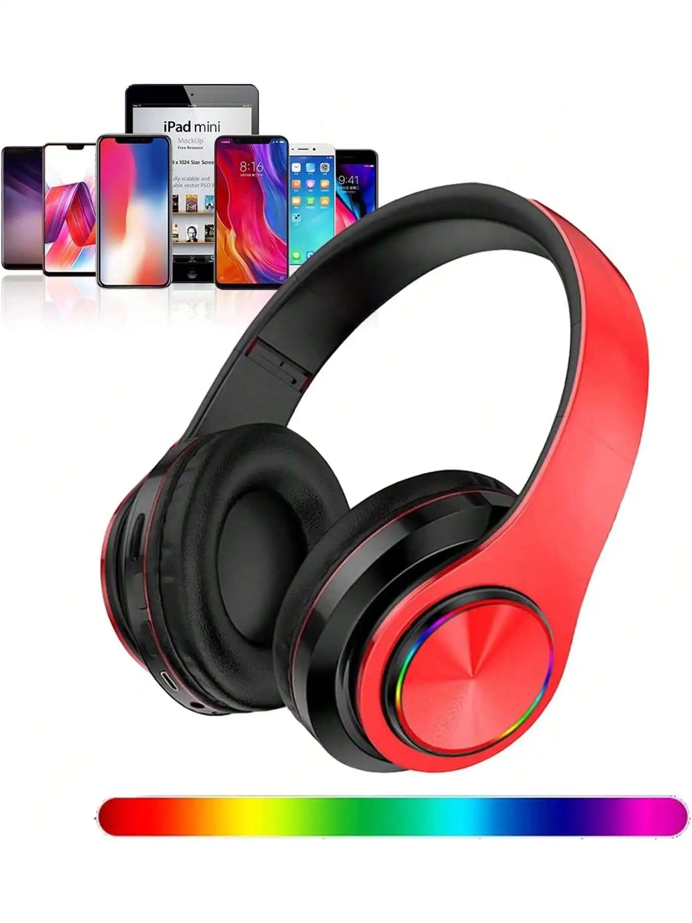 Bluetooth 5.3 Over-Ear Headphones, Active Noise Reduction, Subwoofer Bass, LED Light Design, Foldable Portable Wireless Headset for Gaming, Music, Sports, Phones & Computers