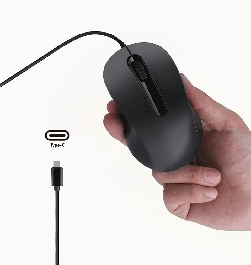 Lenovo Wired Mouse Type-C Plug Ergonomic Design Tablet Notebook Office Optical Silent Mouse For PC Android IOS