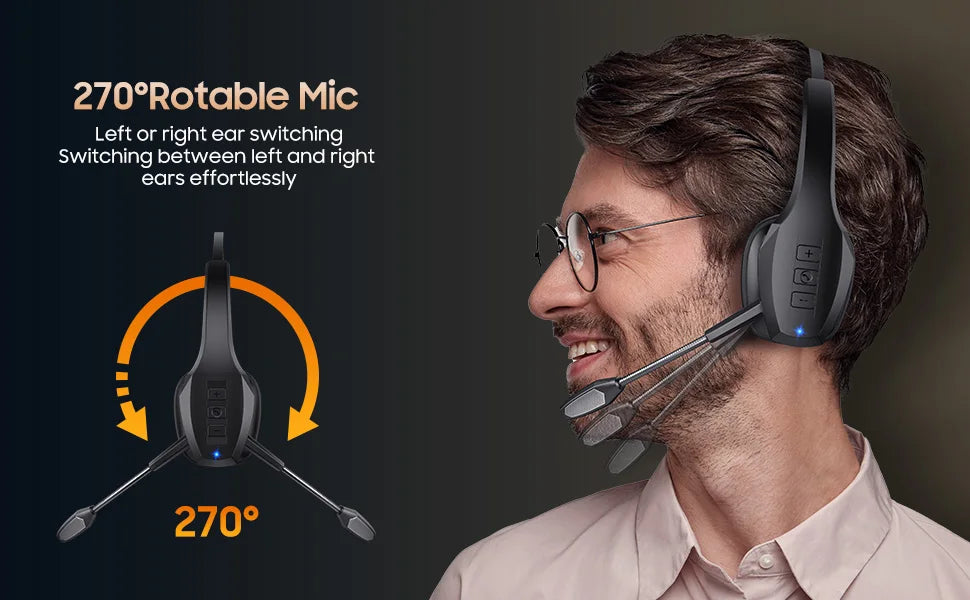 Trucker Bluetooth Headset, Wireless Headset with Mic, Bluetooth Headsets with Dual Noise Cancelling Microphone & Mute Button