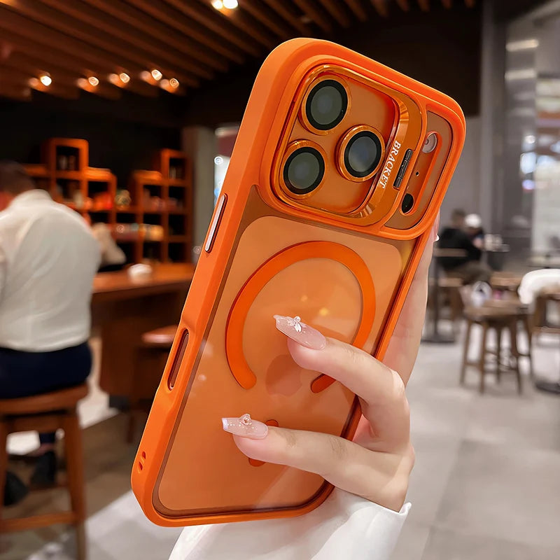 Luxury Matte Translucent Armor Shockproof For Magsafe Bracket Case For iPhone 17 16 15 14 13 12 Pro Max 17 Wireless Charge Cover