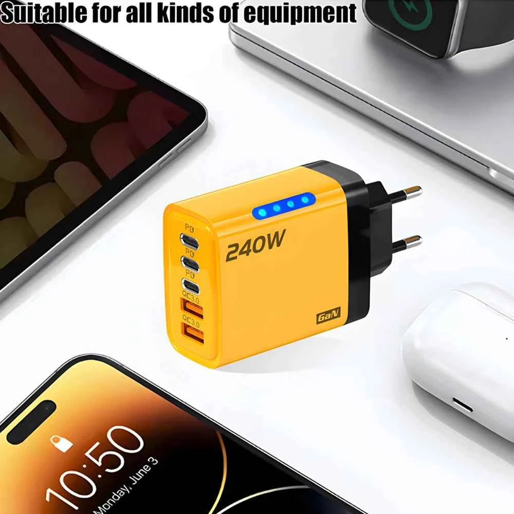 5 Ports USB C PD Charger Quick Charge 3.0 Type C USB Phone Chargers Fast Charging Adapter For iPhone 16 15 Samsung Xiaomi Huawei