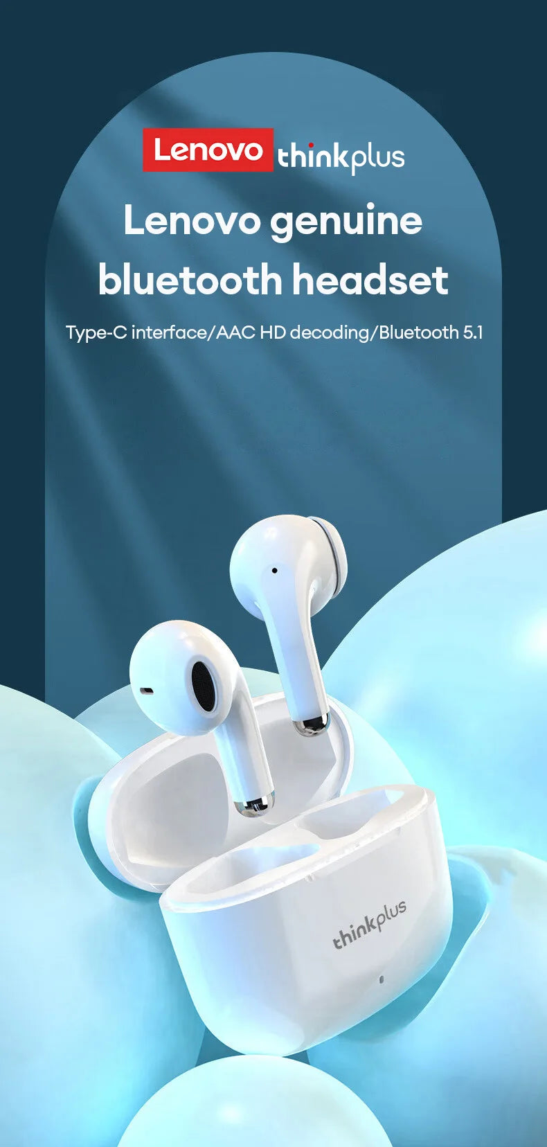 Lenovo LP40 Pro Earburds Wireless Bluetooth HIFI Stereo Sound HD Call Headphones Long Endurance Low Latency Gaming Earphones