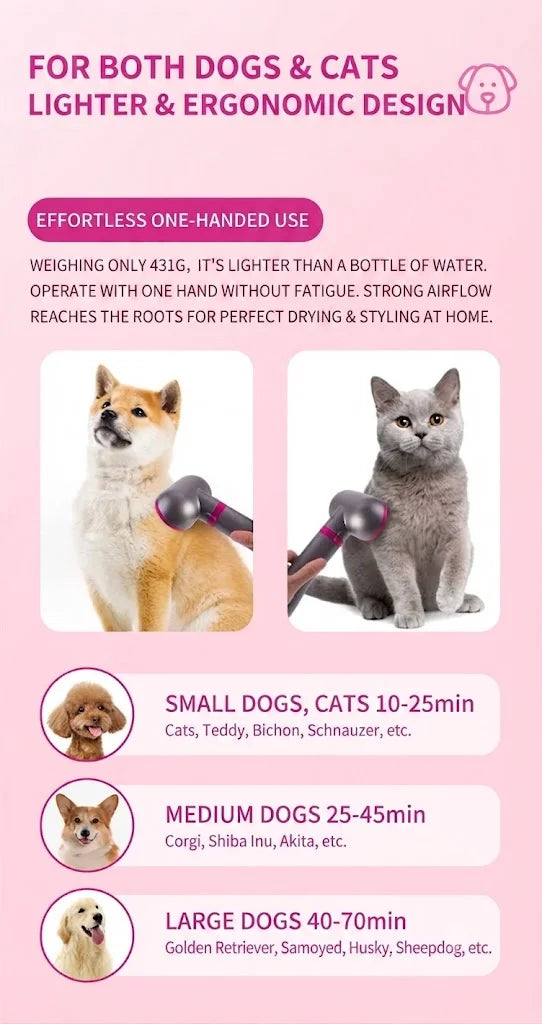 Pet Hair Dryer Dog Grooming Home Pet Products Silent Non-Hurting 280W Drying Hair Dryer Comb for Dog Hair Dryer