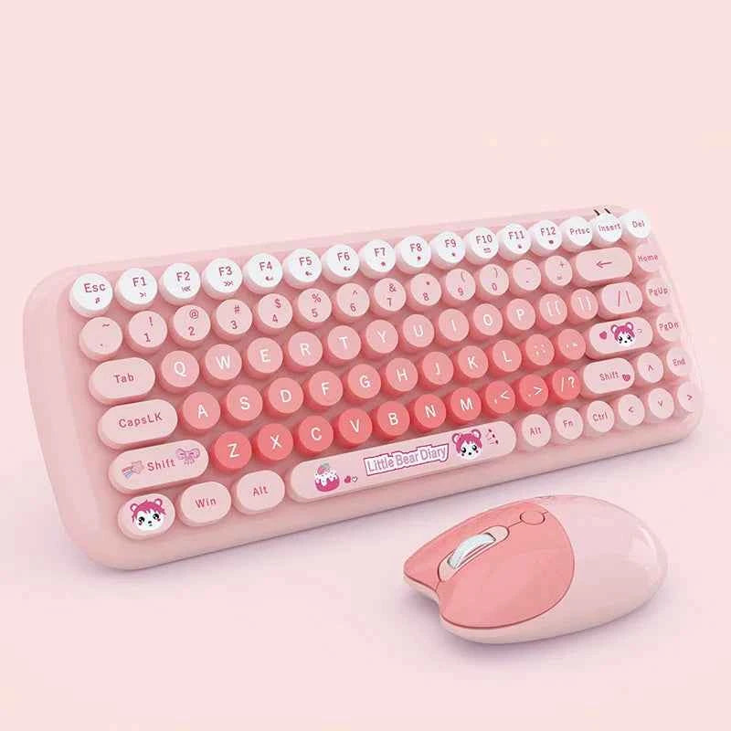 2.4G Wireless Keyboard Mouse Combo 84 Keys Compact Size Colorful Retro Round Keycaps For Laptop/Desktop, Battery Powered