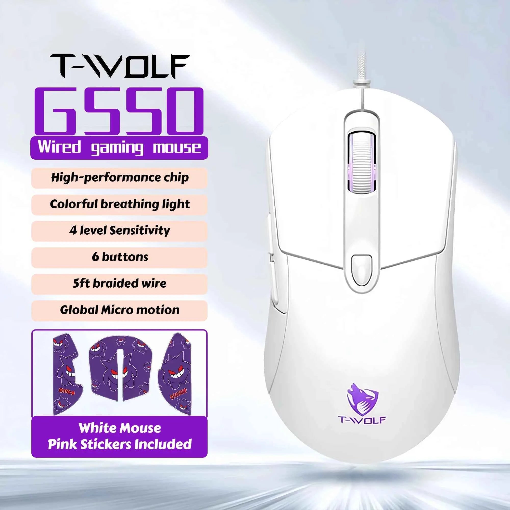 Wired Gaming Mouse RGB 6 Buttons Programmable 4 DPI Adjustable Ergonomic Gamer Mouse USB Gaming Mice with Breathing Light 1.5m Braided Cable for PC Laptop Computer Desktop E-sports Gaming Mouse Purple Optical Mouse Wired Gami