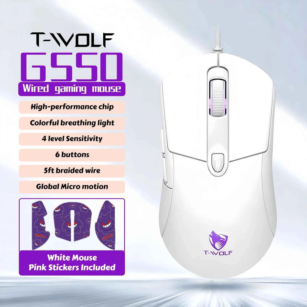 Wired Gaming Mouse RGB 6 Buttons Programmable 4 DPI Adjustable Ergonomic Gamer Mouse USB Gaming Mice with Breathing Light 1.5m Braided Cable for PC Laptop Computer Desktop E-sports Gaming Mouse Purple Optical Mouse Wired Gami